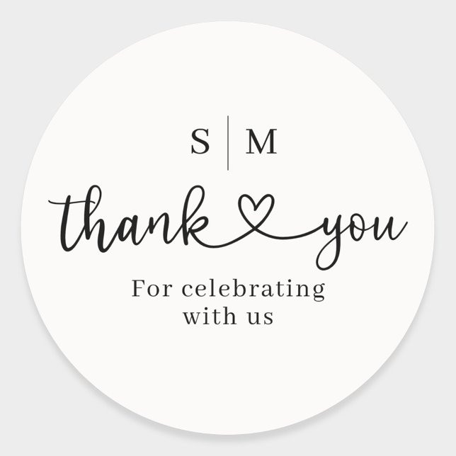 Adesivo Thank You Script Heart Wedding Round Sticker (Criador carregado)
