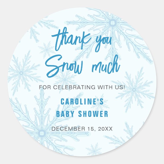 Adesivo Thank You Snow Much Snowflakes Boy Baby Shower (Frente)