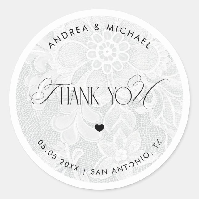 Adesivo Thank You White Lace Wedding Favor Label (Frente)