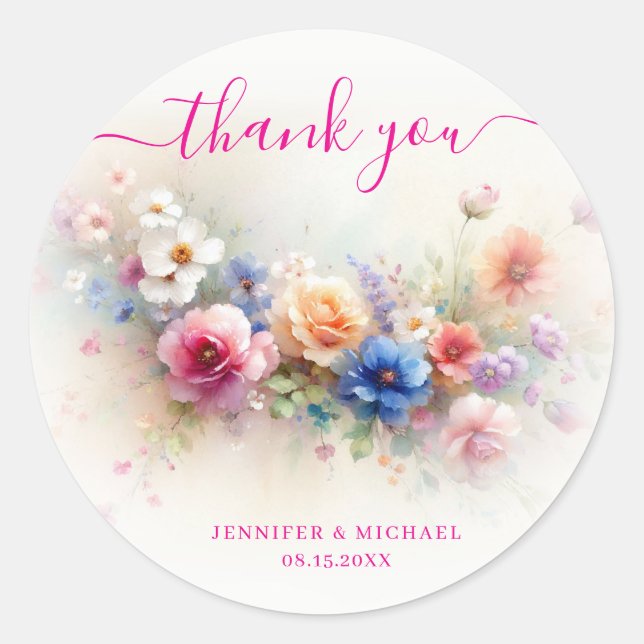Adesivo Thank You Your Custom Text Aquarell Flowers Trendy (Frente)