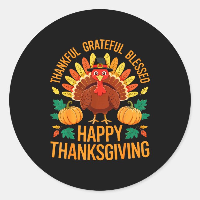 Adesivo Thankful Grateful Blessed Happy Thanksgiving Shirt (Frente)
