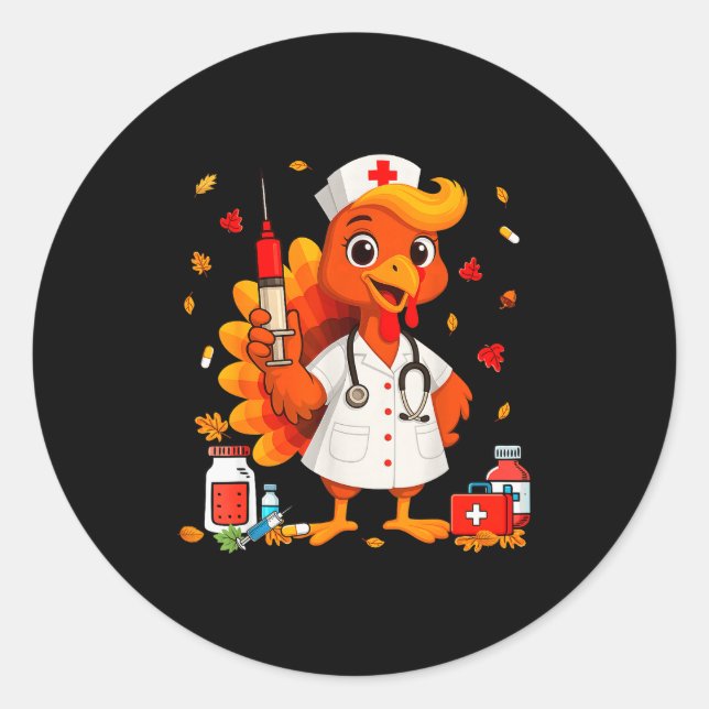 Adesivo Thankful Turkey Funny Scrub Nurse Fall Thanksgivin (Frente)