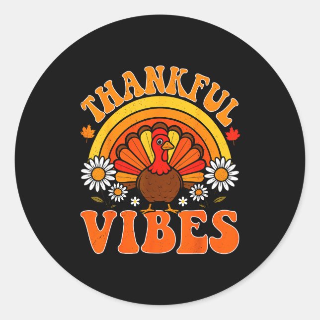 Adesivo Thankful Vibes Autumn Retro Turkey Thanksgiving Ra (Frente)