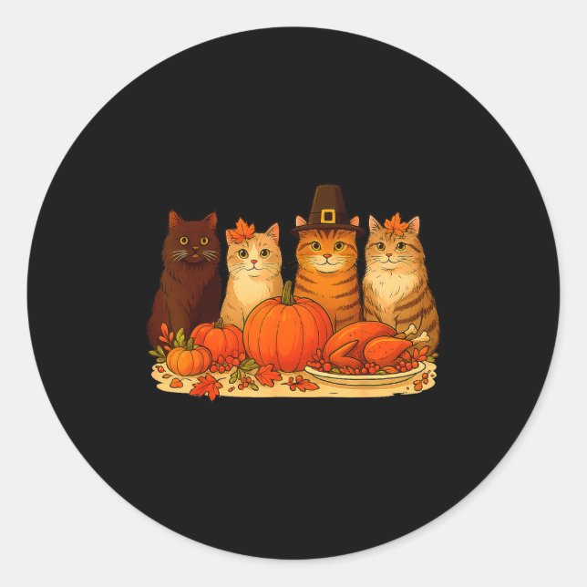 Adesivo Thanksgiving Cats Dinner Pumpkin Autumn Men Women  (Frente)