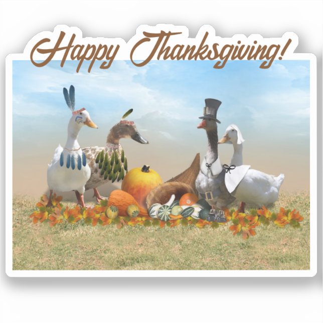 Adesivo Thanksgiving Ducks - Pilgrims & Indians (Frente)