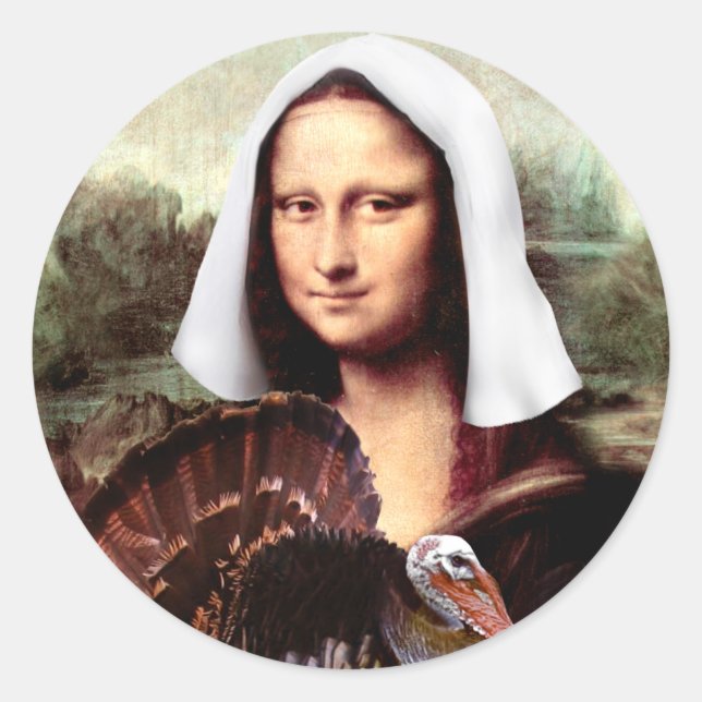 Adesivo Thanksgiving Mona Lisa Pilgrim with Turkey (Frente)