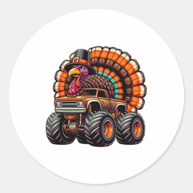 Adesivo Thanksgiving Turkey Riding Monster Truck Boys Kids (Frente)