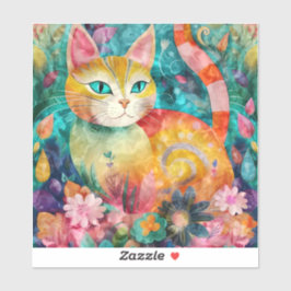 Adesivo The Cat with Striking Green Eyes in Flower Garden