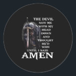 Adesivo The Devil Saw Me With My Head-Down Until I Said Am<br><div class="desc">This is a great gift for your family,  friends who love Jesus. They will be happy to receive this gift from you during the holiday season or any other day.</div>