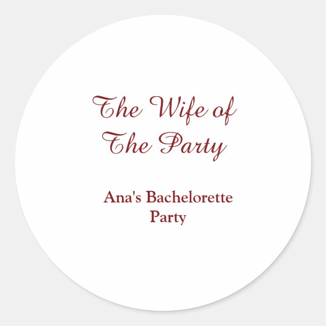 Adesivo The wife of the party bachelorette party name date (Frente)