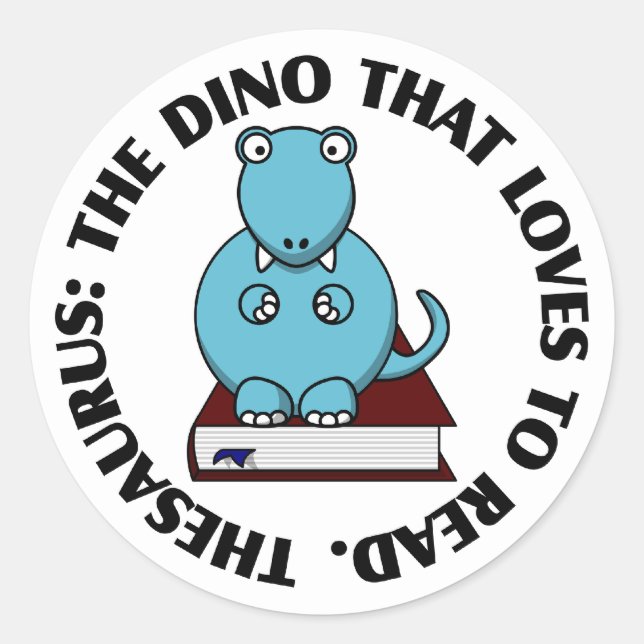 Adesivo Thesaurus: Um Dinossauro que ama ler livros (Frente)
