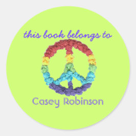 Adesivo "This book belongs to" peace sign bookplate
