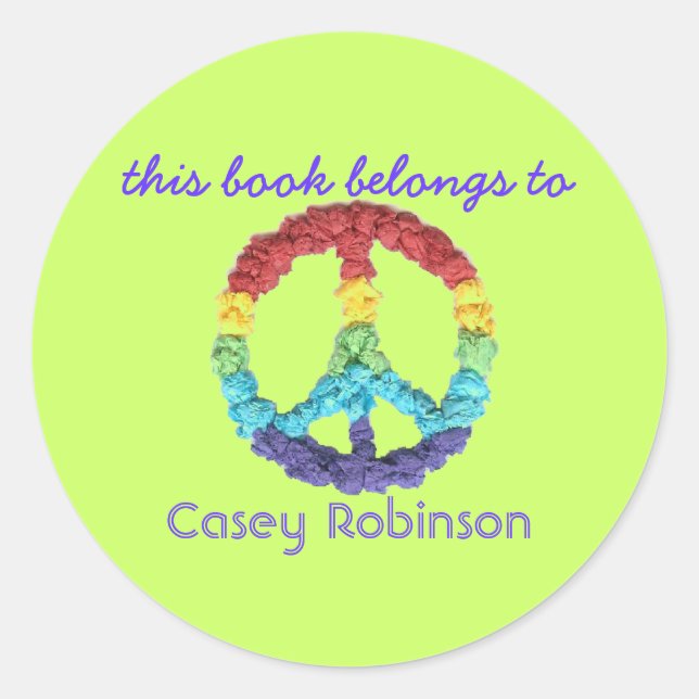 Adesivo "This book belongs to" peace sign bookplate (Frente)