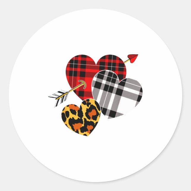 Adesivo Three Hearts Leopard Buffalo Plaid Valentines Day  (Frente)