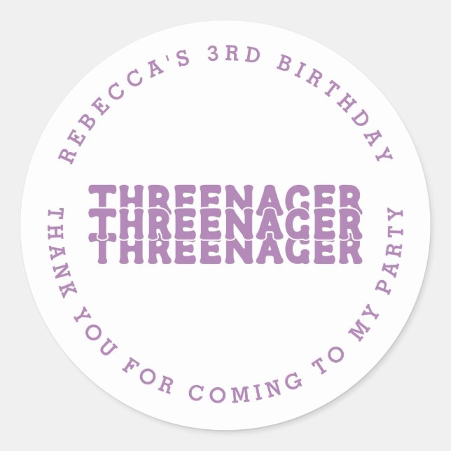 Adesivo Threenager Name aniversário de 3 anos Lilac Obriga (Frente)