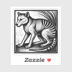 Adesivo Thylacine Woodcut - Espírito da Tasmânia em Vintag