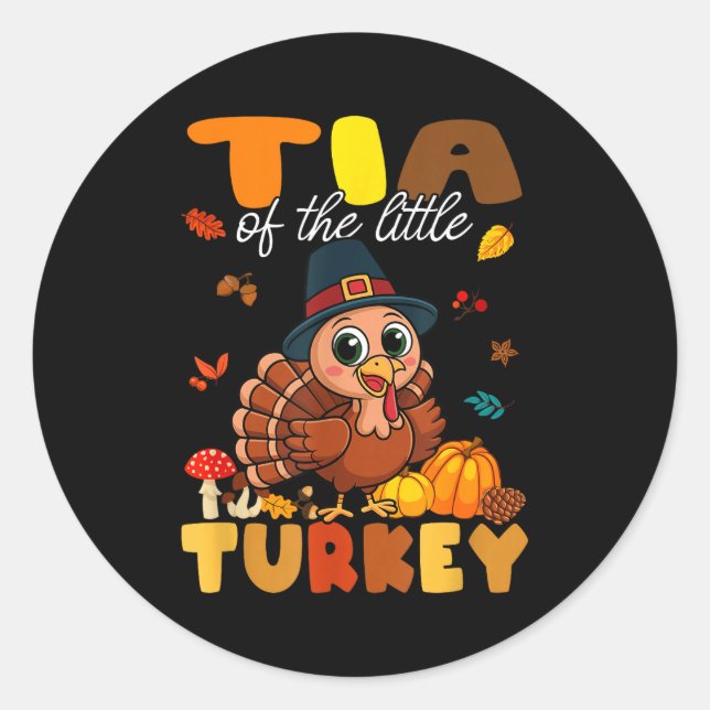 Adesivo Tia Of The Little Turkey Thanksgiving Baby Shower  (Frente)