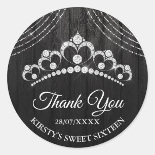 Adesivo Tiara de Diamante Preto Prata Sweet 16