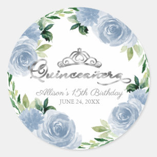Adesivo Tiara de Prata Quinceanera Floral Azul Claro