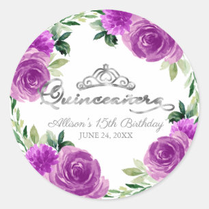 Adesivo Tiara de Prata Quinceanera Floral Roxa