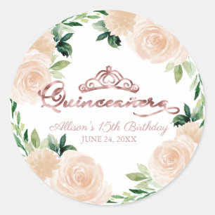Adesivo Tiara de Rose Gold Quinceanera Floral Rosa Bege