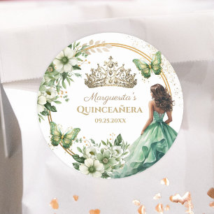 Adesivo Tiara Dourada Borboleta Floral Verde Quinceañera