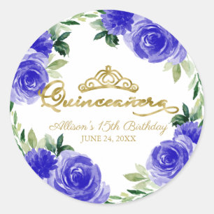 Adesivo Tiara Dourada Quinceanera Floral Azul Real