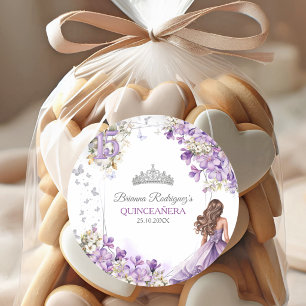 Adesivo Tiara Floral de Borboleta Prata Lavanda Quinceañer