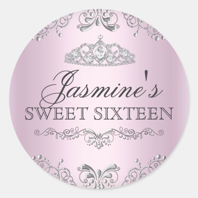 Adesivo Tiara Pink Silver Damask Sweet 16 (Frente)