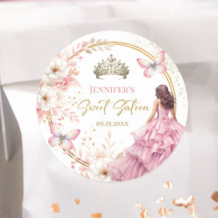 Adesivo Tiara Princesa Floral Rosa Bege Dourado Sweet 16