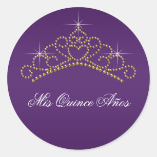 Adesivo Tiaro de Ouro Roxo Doce 15 16 Label Quinceanera
