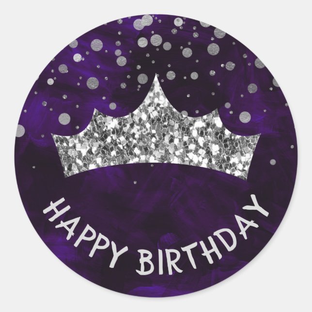 Adesivo Tiaro de prata com bokeh prateado & Aniversário ro (Frente)