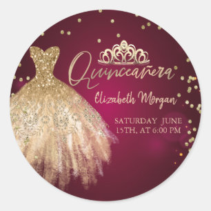 Adesivo Tiaro de vestido dourado, diamantes Quinceañera bu