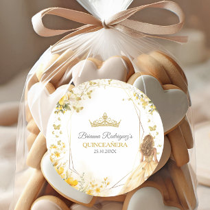 Adesivo Tiaro Floral Borboletas Amarelo Dourado Quinceañer