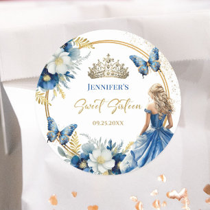 Adesivo Tiaro Floral Princesa Dourado Azul Royal Sweet 16