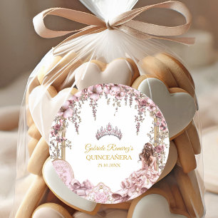 Adesivo Tiaro Floral Quinceañera Rosa Bege e Dourado