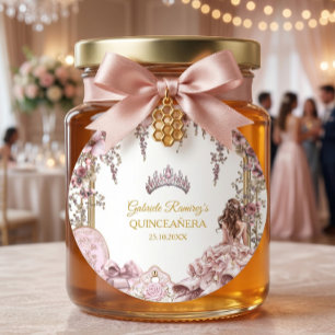 Adesivo Tiaro Floral Quinceañera Rosa Bege e Dourado