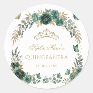 Adesivo Tiarra Dourada Esmeralda Borboleta Floral Quinceañ