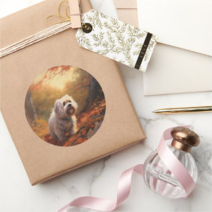 Adesivo Tibetano - Terrier no outono deixa cair inspiração