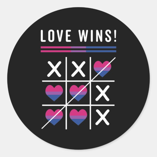 Adesivo Tic Tac Toe Love ganha orgulho bissexual LGBTQ (Frente)