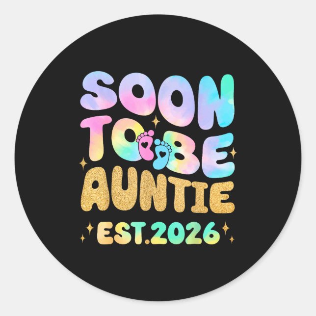 Adesivo Tie Dye Auntie Promoted To Auntie 2026 Soon To Be  (Frente)