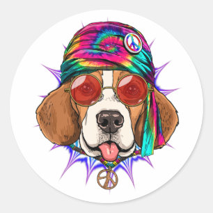 Adesivo Tie Dye Hippie Beagle Hippiness Peace Love Dog