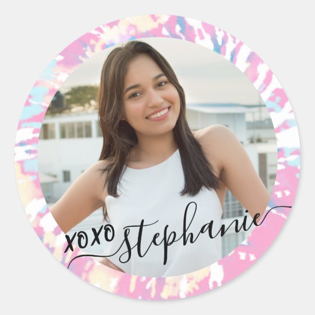 Adesivo Tie Dye Obrigado Festa Favor Foto (Frente)