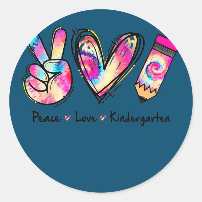 Adesivo Tie Dye Peace Love And Kindergarten Girl Kids (Frente)