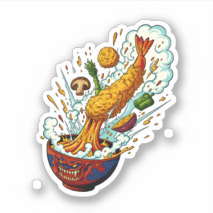 Adesivo Tigela de Monstro Tempura Explodindo Arte de Comid