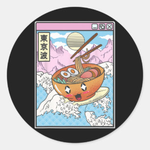 Adesivo Tigela de Ramen de Surf no Vaporwave Kawaii Anime