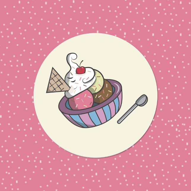 Adesivo tigela de sorvetes (Yummy bowl of ice cream round decorative sticker . )