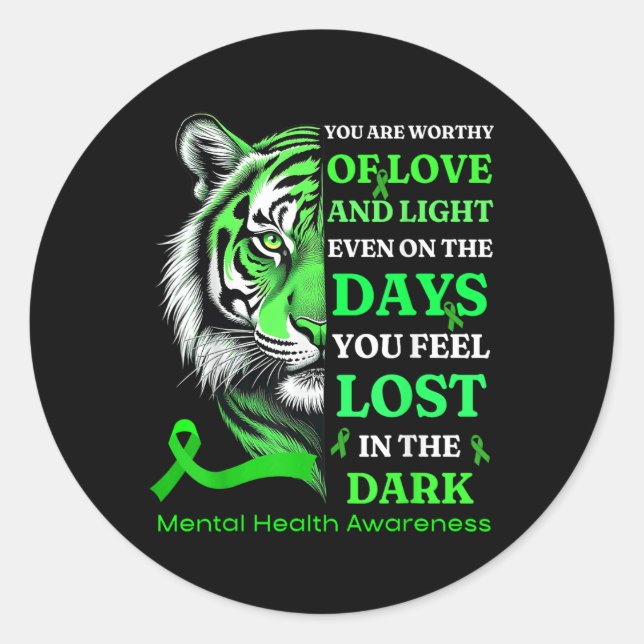 Adesivo Tiger Motivation Green Ribbon Mental Health Awar (Frente)