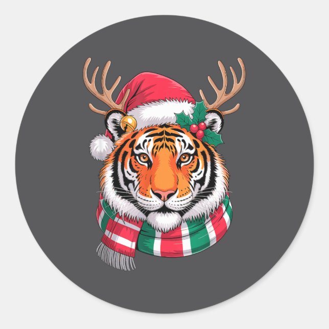 Adesivo Tiger Reindeer Christmas Santa Hat Tiger Xmas  (Frente)