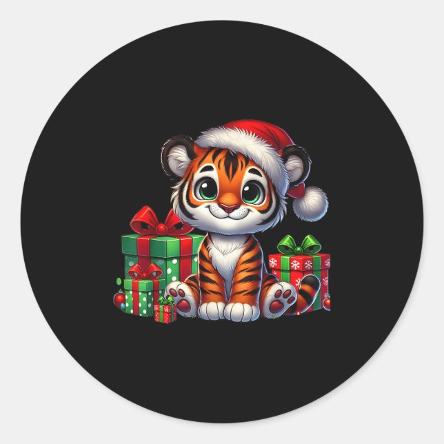 Adesivo Tiger Xmas Lighting Santa Hat Tiger Natal (Frente)